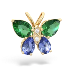 Lab Emerald Butterfly 14K Yellow Gold pendant P2215