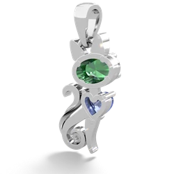 Lab Emerald Kitten 14K White Gold pendant P5780