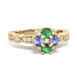 Lab Emerald Sparkling Tiara Cluster 14K Yellow Gold ring R26293RD