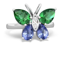 Lab Emerald Butterfly 14K White Gold ring R2215