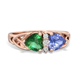 Lab Emerald Celtic Knot Double Heart 14K Rose Gold ring R5040