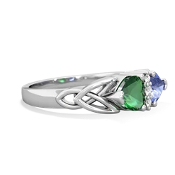 Lab Emerald Celtic Knot Double Heart 14K White Gold ring R5040