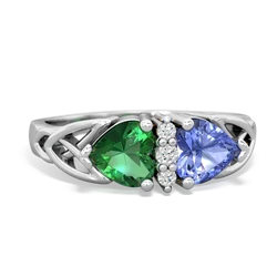 Lab Emerald Celtic Knot Double Heart 14K White Gold ring R5040