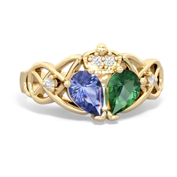 Lab Emerald 'One Heart' Celtic Knot Claddagh 14K Yellow Gold ring R5322