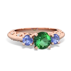 Lab Emerald Art Deco Eternal Embrace Engagement 14K Rose Gold ring C2003