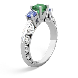 Lab Emerald Art Deco Eternal Embrace Engagement 14K White Gold ring C2003