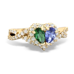 Lab Emerald Diamond Twist 'One Heart' 14K Yellow Gold ring R2640HRT