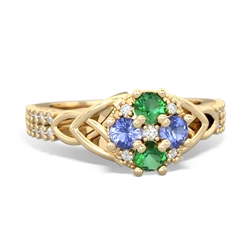 Lab Emerald Celtic Knot Cluster Engagement 14K Yellow Gold ring R26443RD