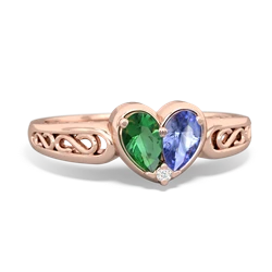 Lab Emerald Filligree 'One Heart' 14K Rose Gold ring R5070