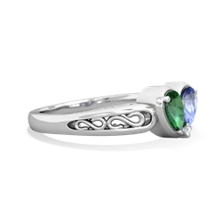 Lab Emerald Filligree 'One Heart' 14K White Gold ring R5070