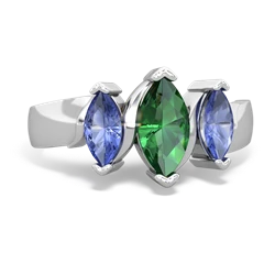 Lab Emerald Three Peeks 14K White Gold ring R2433