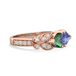 Lab Emerald Diamond Butterflies 14K Rose Gold ring R5601