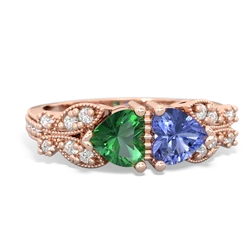 Lab Emerald Diamond Butterflies 14K Rose Gold ring R5601