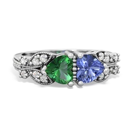 Lab Emerald Diamond Butterflies 14K White Gold ring R5601