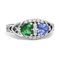 Lab Emerald Sparkling Celtic Knot 14K White Gold ring R2645