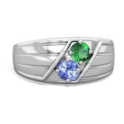 Lab Emerald Men's Streamline 14K White Gold ring R0460