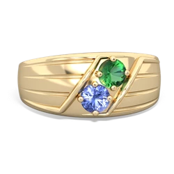 Lab Emerald Men's Streamline 14K Yellow Gold ring R0460