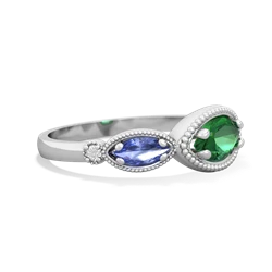 Lab Emerald Milgrain Marquise 14K White Gold ring R5700