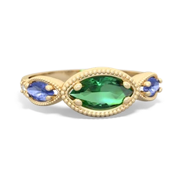 Lab Emerald Milgrain Marquise 14K Yellow Gold ring R5700