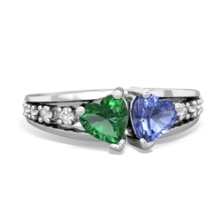 Lab Emerald Heart To Heart 14K White Gold ring R3342