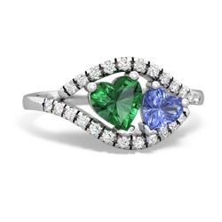 Lab Emerald Mother And Child 14K White Gold ring R3010