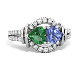 Lab Emerald Art-Deco Keepsake 14K White Gold ring R5630