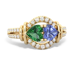 Lab Emerald Art-Deco Keepsake 14K Yellow Gold ring R5630