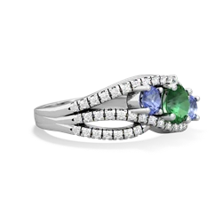 Lab Emerald Three Stone Aurora 14K White Gold ring R3080