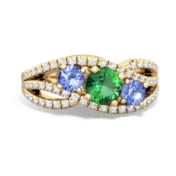 Lab Emerald Three Stone Aurora 14K Yellow Gold ring R3080