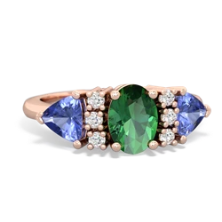 Lab Emerald Antique Style Three Stone 14K Rose Gold ring R2186