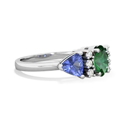 Lab Emerald Antique Style Three Stone 14K White Gold ring R2186