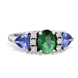 Lab Emerald Antique Style Three Stone 14K White Gold ring R2186