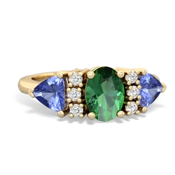 Lab Emerald Antique Style Three Stone 14K Yellow Gold ring R2186