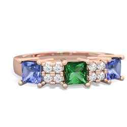 Lab Emerald Three Stone Diamond Cluster 14K Rose Gold ring R2592