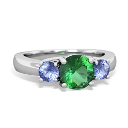 Lab Emerald Three Stone Round Trellis 14K White Gold ring R4018