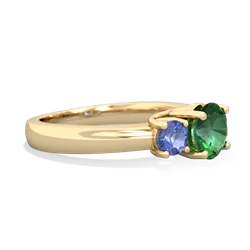 Lab Emerald Three Stone Round Trellis 14K Yellow Gold ring R4018