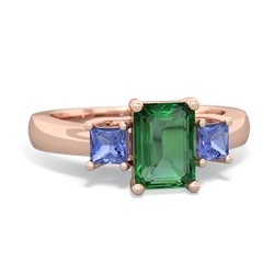 Lab Emerald Three Stone Emerald-Cut Trellis 14K Rose Gold ring R4021