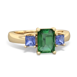 Lab Emerald Three Stone Emerald-Cut Trellis 14K Yellow Gold ring R4021