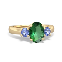 Lab Emerald Three Stone Oval Trellis 14K Yellow Gold ring R4024