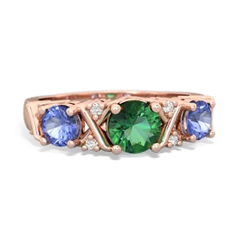 Lab Emerald Hugs And Kisses 14K Rose Gold ring R5016