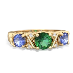 Lab Emerald Hugs And Kisses 14K Yellow Gold ring R5016