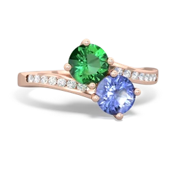 Lab Emerald Channel Set Two Stone 14K Rose Gold ring R5303