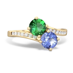 Lab Emerald Channel Set Two Stone 14K Yellow Gold ring R5303