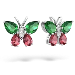 Lab Emerald Butterfly 14K White Gold earrings E2215