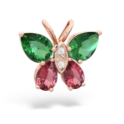 Lab Emerald Butterfly 14K Rose Gold pendant P2215