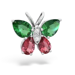 Lab Emerald Butterfly 14K White Gold pendant P2215