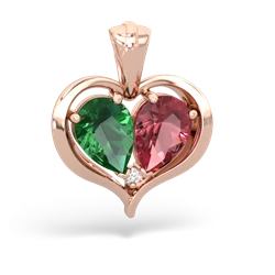 Lab Emerald Two Become One 14K Rose Gold pendant P5330