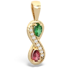 Lab Emerald Diamond Infinity 14K Yellow Gold pendant P5390