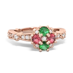 Lab Emerald Sparkling Tiara Cluster 14K Rose Gold ring R26293RD