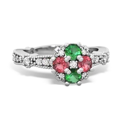 Lab Emerald Sparkling Tiara Cluster 14K White Gold ring R26293RD